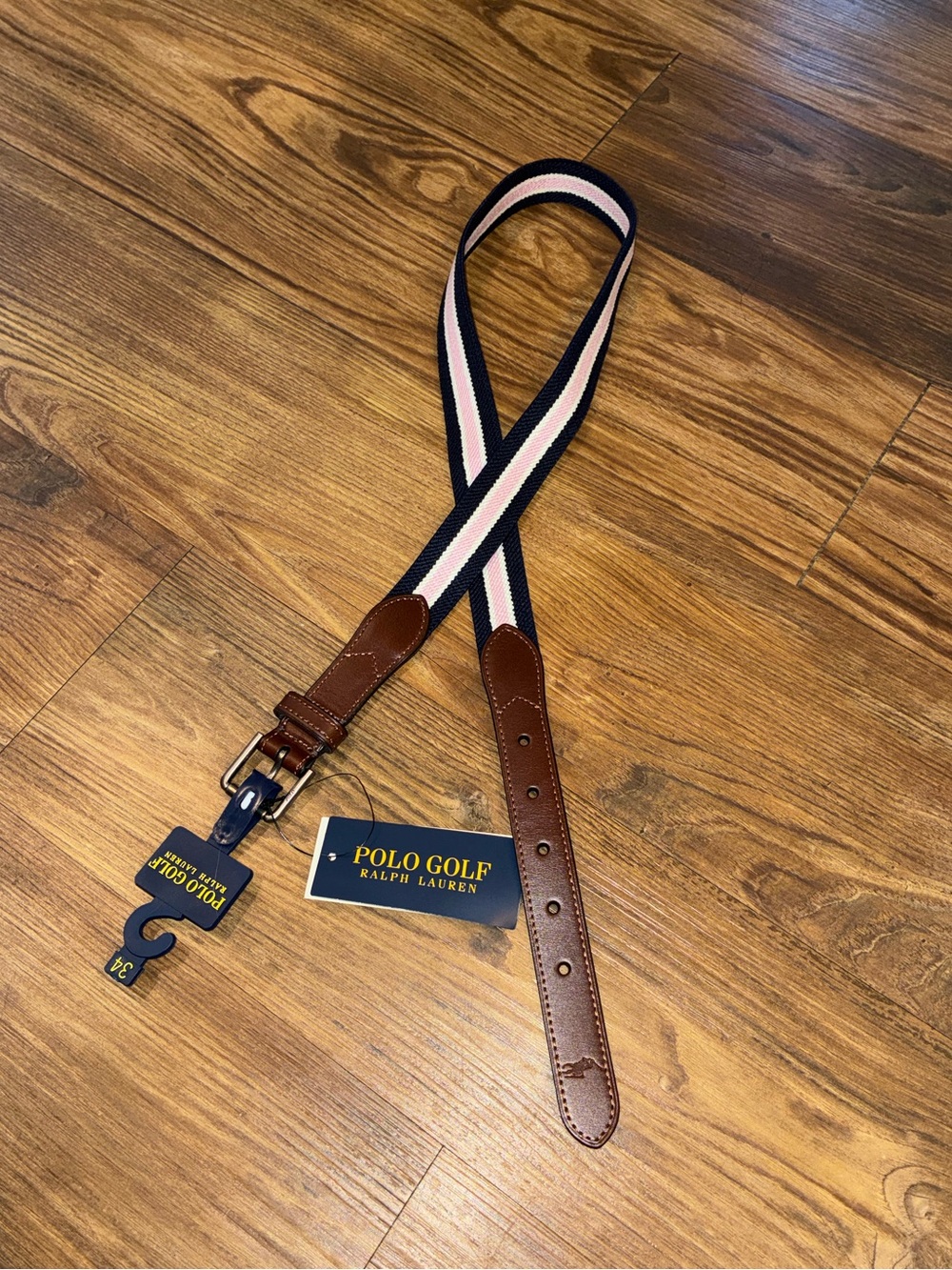 Polo Ralph Lauren Golf Pink Striped Ribbon & Leather Belt